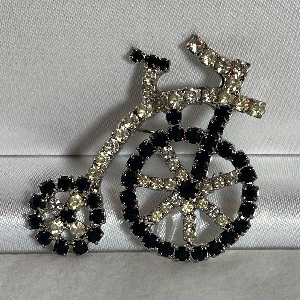 Black and Silver Bicycle Brooch with Rhinestone Details